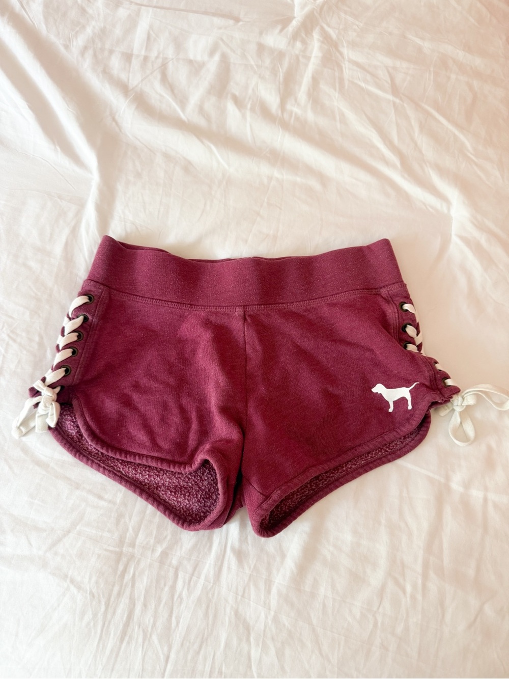 PINK Victoria’s Secret Burgundy Fleece Side Tie Lounge Shorts Size XS